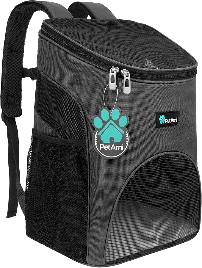 PetAmi Cat Backpack Carrier, Airline Approved Pet Carrier Backpack for Small Dogs and Large Cats, Soft Sided Collapsible Ventilated with Sherpa Bed for Hiking Travel, Max 18 lbs, Gray