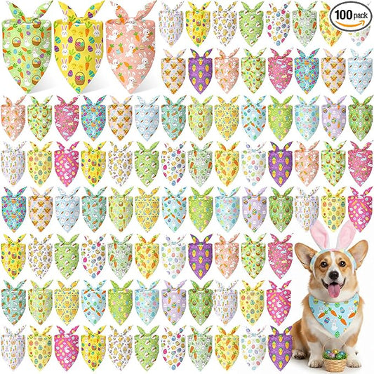Abbylike 100 Pcs Easter Dog Bandanas Bulk Bunny Egg Carrot Bandanas for Dogs Triangle Kerchief Bibs Scarf Set for Pet Costume Easter Photo Props Accessories Pet Shops, 25 Styles (25.6 x 17.7 x 17.7)
