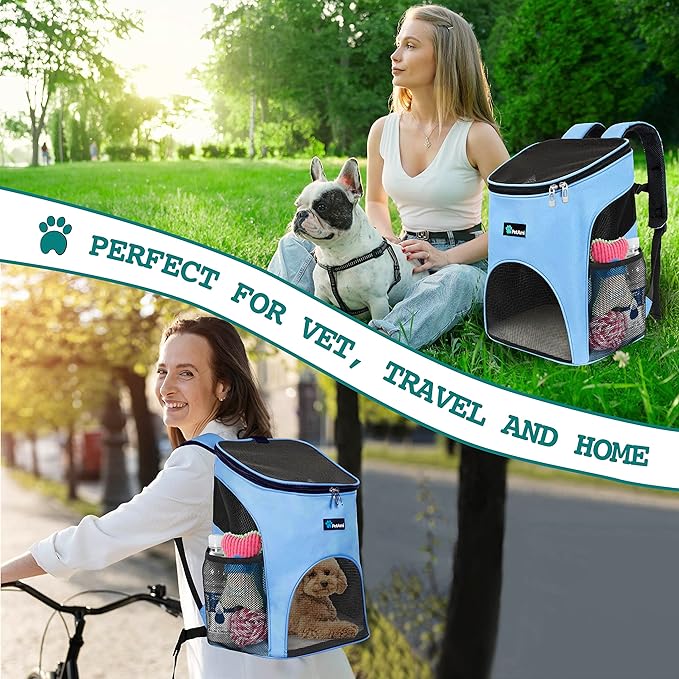 PetAmi Cat Backpack Carrier, Airline Approved Pet Carrier Backpack for Small Dogs and Large Cats, Soft Sided Collapsible Ventilated with Sherpa Bed for Hiking Travel, Max 18 lbs, Light Blue