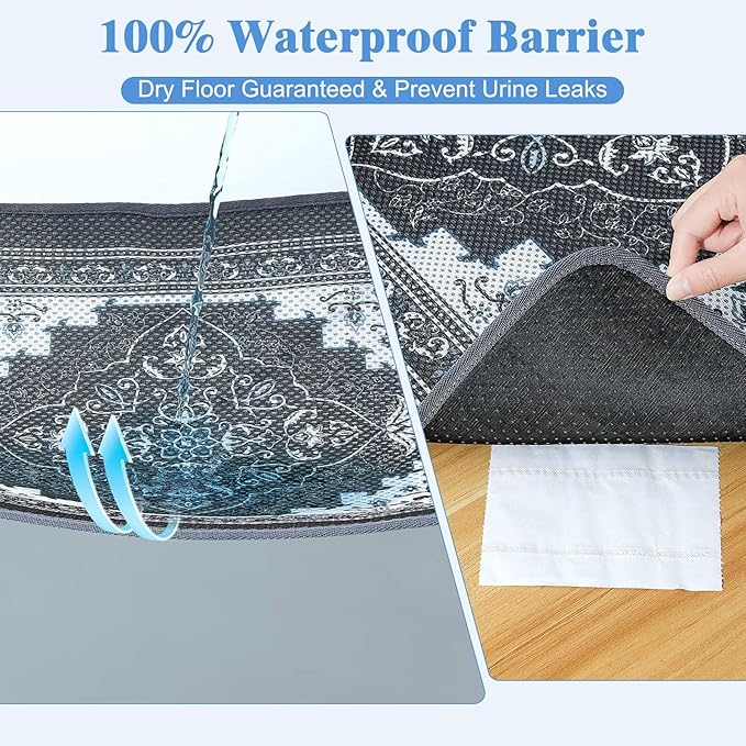 Unicorn Catcher 33X22in Cat Litter Mat Machine Washable Soft 3D Air Mesh Litter Box Rug Non-Slip Backing Quick Dry Scatter Control for Paws,Black