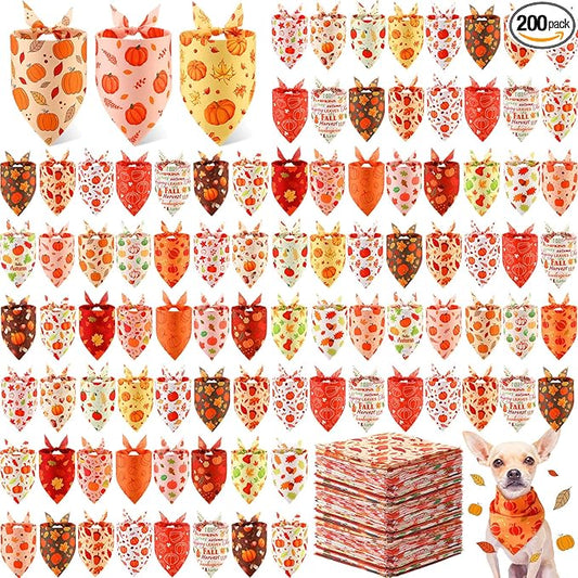 Abbylike 200 Pcs Fall Thanksgiving Dog Bandanas Bulk Pumpkin Bandanas for Dogs Pets Triangle Kerchief Bibs Scarf for Pets Autumn Costume Photo Props Accessories Pet Shops Adoption Events, 25 Styles