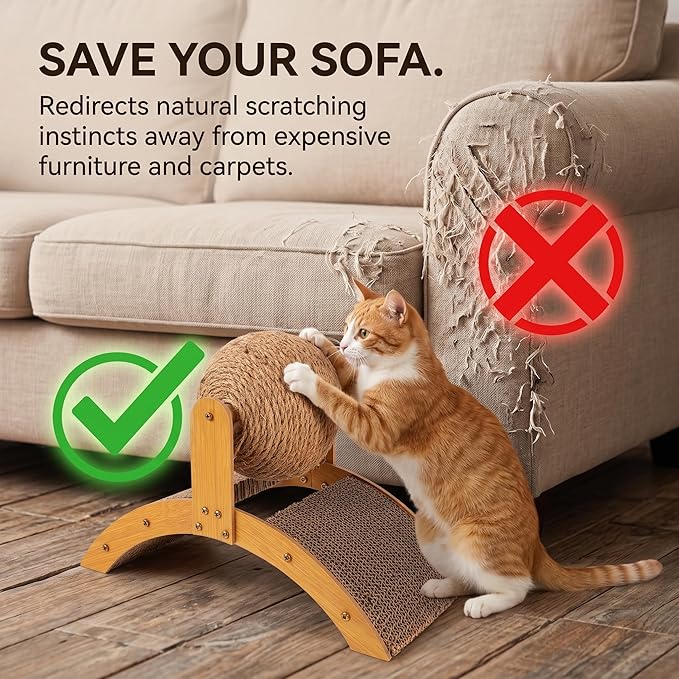 Toddmomy Cat Scratcher Ball Cat Scratching Toy Inclined Scratch Board Sisal Rope Ball for Indoor Kittens Interactive Pet Toys