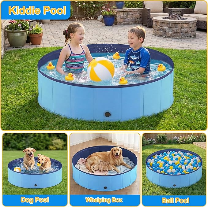 Foldable Dog Pool, Collapsible Dog Swimming Pool Hard Plastic Portable Pets Bath Tub for Dogs and Cats, Pet Wading Pool for Indoor Outdoor Backyard