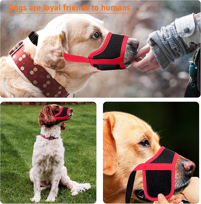 Seyezo Dog Muzzle, Soft Breathable Muzzle for Small Medium Large Dogs, Air Mesh Nylon Muzzle Cover Prevent Biting Barking Chewing, Adjustable Drinkable Pet Muzzle 6 Sizes(Red,XS)