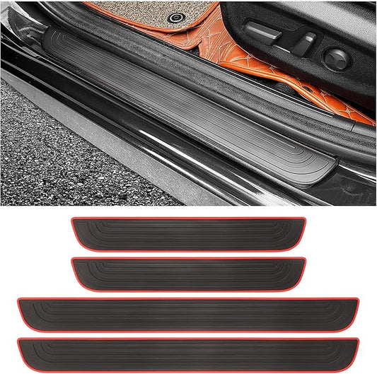 4PCS Car Door Sill Protector,Anti-Scratch Rubber Car Door Protector Edge Guards for Door Steps,Universal Waterproof Door Threshold Strips Exterior Accessories for Car Truck SU (Black+Red, Width 2.36")