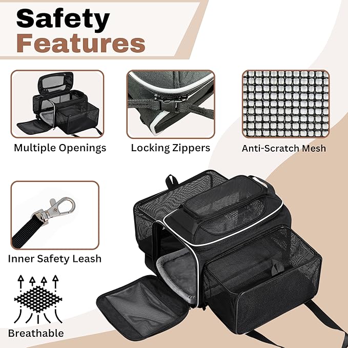 Airline Approved Top-Expanding Pet Carrier on Wheels- Extra Spacious Soft Lined Carrier! 18x11x11 (Expanding Sides)