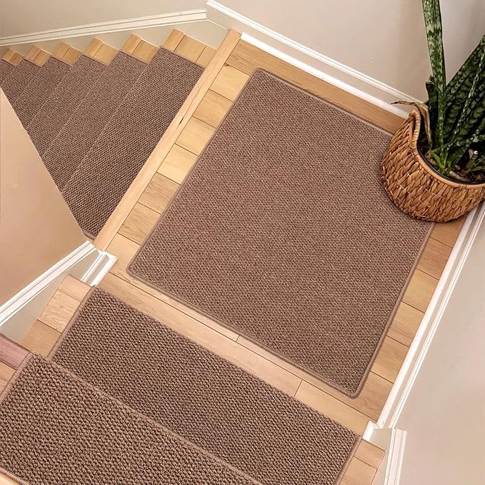 Brakki Bullnose Carpet Stair Treads, Non Slip Landing Mat for Wooden Steps Indoor, Soft Stair Rugs for Pets, Indoor Doormat for Kitchen Bathroom, Washable, 30"x30" 1pc, Brown