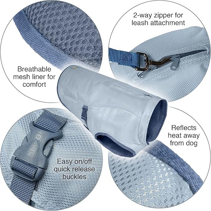 Kurgo Dog Core Cooling Vest - Summer Cooling Jacket - Evaporative Cooling Coat - Harness-Compatible - Reflective Accents - Grey - Large