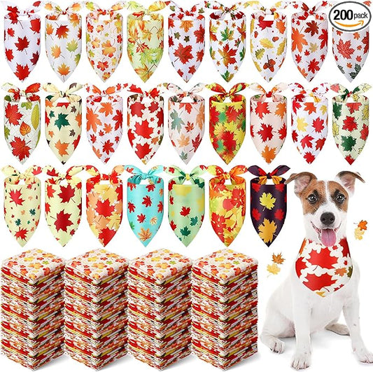 Abbylike 200 Pcs Maple Leaves Dog Bandana Bulk Forest Style Bandana for Dogs Triangle Kerchief Bib Scarf for Pets Party Costume Photo Props Accessories Pet Shops Adoption Event, 25 Styles