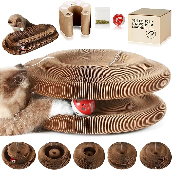 Accordion Cat Toy Scratcher – Cat Toys for Indoor Cats – Expandable Cat Cardboard Scratcher, Magnetic Reversible Interactive Cat Toy | LittleMitts