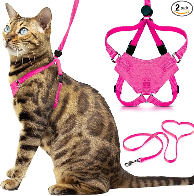 Houdini™ Escape Proof Cat Harness and Leash Set by OutdoorBengal – Tactical Vest for Walking – Extra Large, Adjustable, Long - Houdini Cat Harness Escape Proof for Large Cats + Leash (Pink, XL)