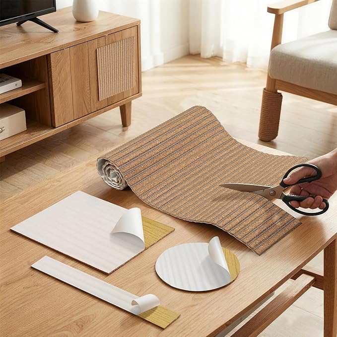 Self-Adhesive Cork Cat Scratcher Mat for Couch, 40x12 Inch Cut-to-Size Furniture Protector, No Mess Shed-Resistant Cat Scratch Pad, Removable Sticky Protector for Indoor Cats