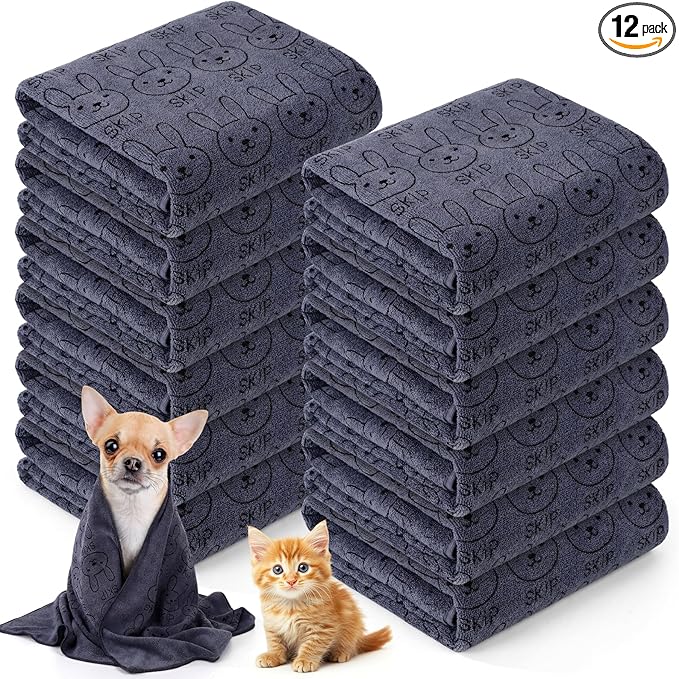 Irenare 12 Pcs Microfiber Dog Towels for Drying Dogs Cats, 20 x 40 Inch, Quick Drying Absorbent Pet Puppy Towels for Small Puppy Dog Cat Kitten Pet, Grooming Bathing Shower Travel Supplies(Gray)