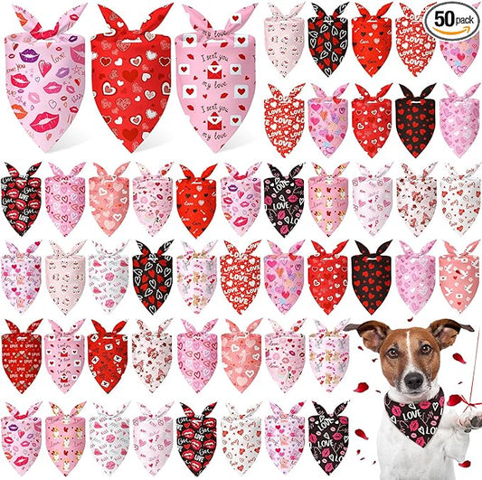 Abbylike 50 Pcs Valentines Day Dog Bandanas Bulk Red and Pink Bandanas for Dogs Triangle Kerchief Bibs Scarf for Pet Romantic Costume Photo Props Accessories Pet Shops Groomers (25.6 x 17.7 x 17.7)