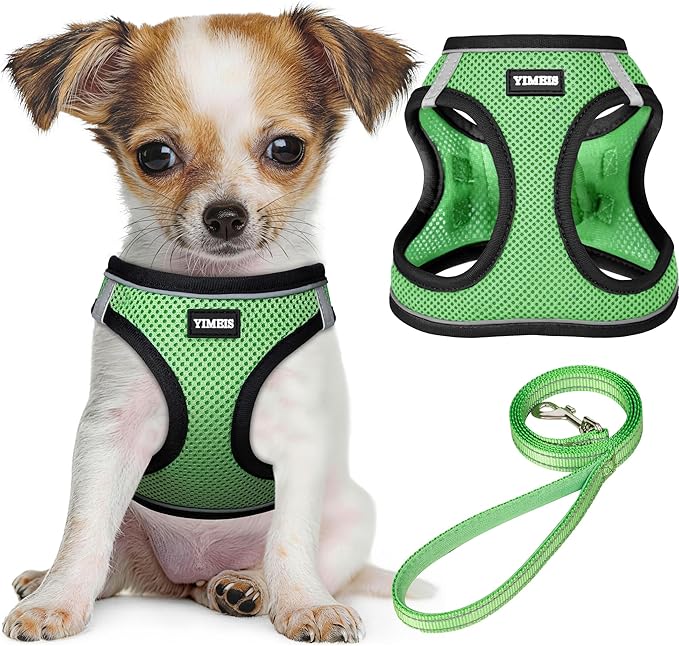 YIMEIS Dog Harness and Leash Set, No Pull Soft Mesh Pet Harness, Reflective Adjustable Puppy Vest for Small Medium Large Dogs, Cats (Grass Green, X-Small (Pack of 1)