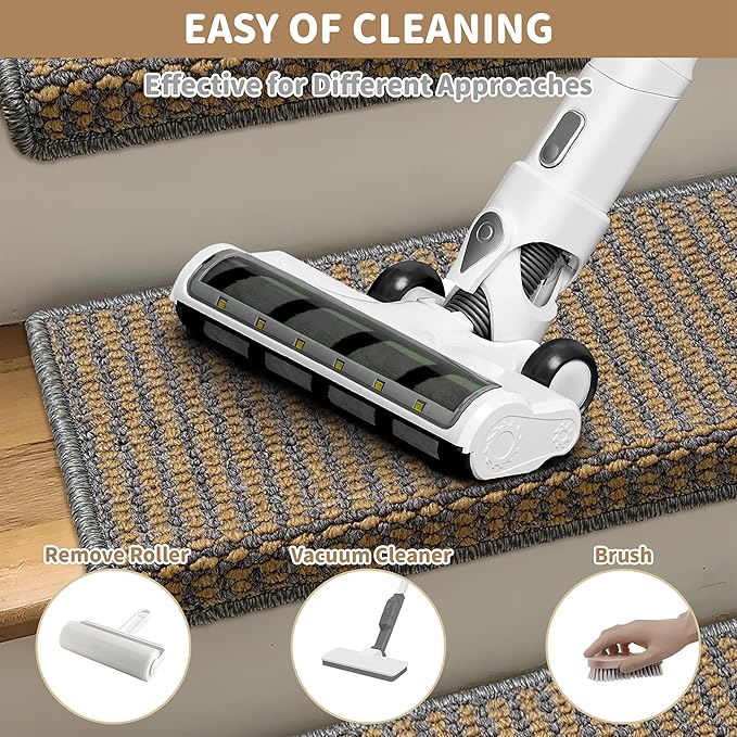 Brakki Bullnose Carpet Stair Treads, Stair Treads for Wooden Steps Indoor Runner and Pets, Non Slip Soft Edging Staircase Protectors, Washable, 29.5"x9.5"x1.5" 7pcs, Grey and Beige
