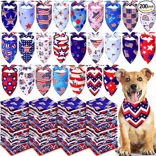 Abbylike 200 Pcs Patriotic Dog Bandanas Bulk 4th of July Bandanas for Dogs Star Triangle Kerchief Bib Scarf Set for Pet Independence Day 250th Anniversary Party Costume, 25 Styles(25.6 x 17.7 x 17.7)