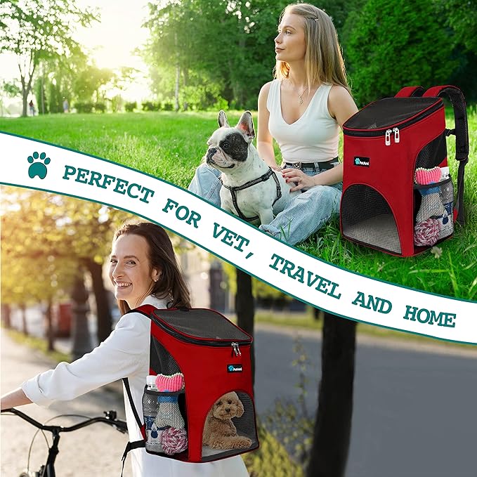 PetAmi Cat Backpack Carrier, Airline Approved Pet Carrier Backpack for Small Dogs and Large Cats, Soft Sided Collapsible Ventilated with Sherpa Bed for Hiking Travel, Max 18 lbs, Red