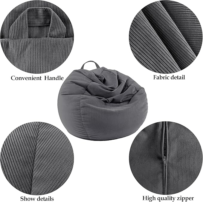 LPMOERA Stuffed Animal Storage Bean Bag Chair Cover (No Filler) For Kids and Adults.Pets Dogs/Cats Lazy Beds.Soft Premium Corduroy Stuffable Bean Bag For Organizing Children Plush Toys or Memory Foam