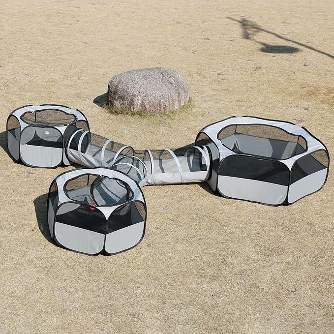 Outdoor Cat Enclosure - 4-in-1 Playground for Cat Run,Foldable Cat Tubes Tent Toys for Kitten, Puppy, Kitten, Rabbit(3 Cube + 3-Way Tunnel)