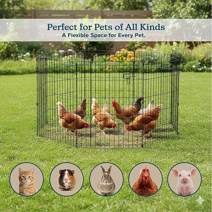 Dog Playpen - Foldable Metal Exercise Puppy Play Pen with 8 24x30in Panels - Indoor/Outdoor Pen with Door for Dogs, Cats or Small Animals by PETMAKER