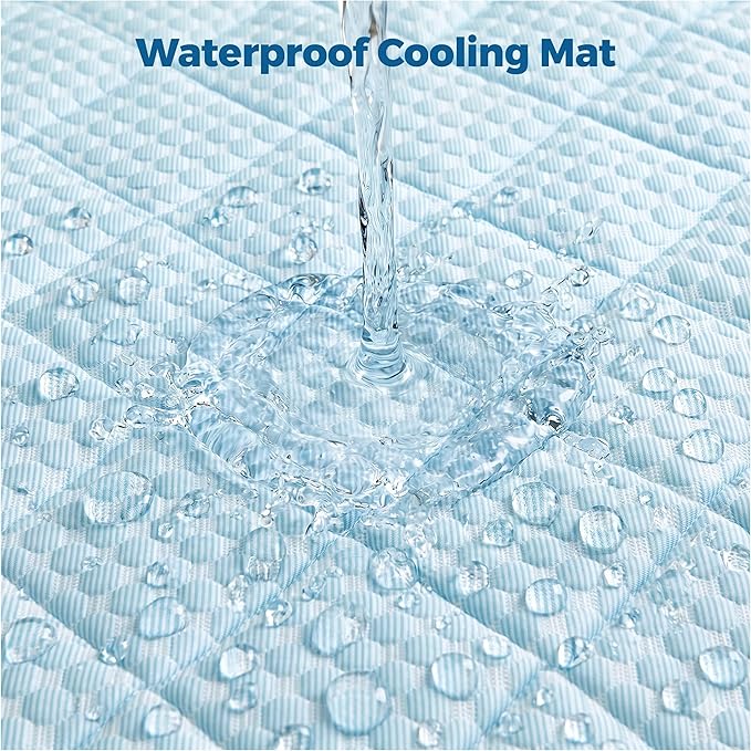 PPOLCA Waterproof Cooling Mat for Large Dogs - Q-MAX>0.5, Thin Memory Foam Kennel Dog Crate Bed, Portable Non-Slip & Machine Washable Dog Pad for Indoor & Outdoor 28x41, Light Blue