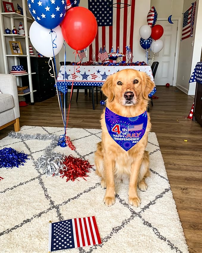 PET SHOW 50 Pack 4th of July Big Dog Bandanas Bulk XL Washable US Flag Patriotic Triangle Bibs for Medium Large Dogs Girl Boy Star&Stripe Kerchief Set Pet Scarves Holiday Grooming Accessories