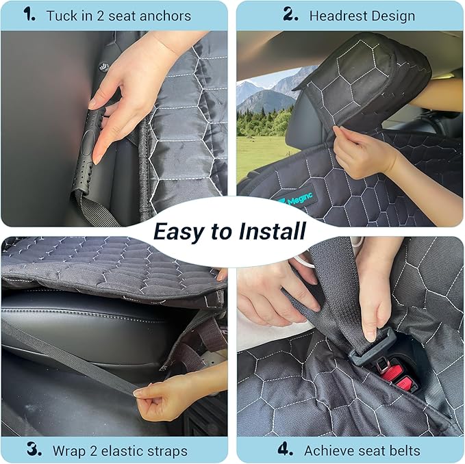 Meginc Dog Seat Covers for Tesla Model Y, Heavy Duty Bench Seat Cover with Headrest for Model Y, Non Slip Waterproof Back Seat Cover for Cars Armrest Compatible Car Seat Protector for Kids and Dogs