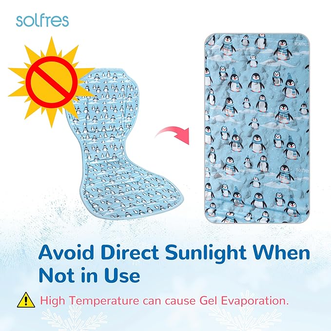 Solfres Hydro Gel Car Seat Cooler Mat with Ice Pack for Baby. Carseat and Stroller Cooling Pad Liner with Breathable 3D Mesh Anti-Slip Back. for Kids Toddlers, Blue Penguin