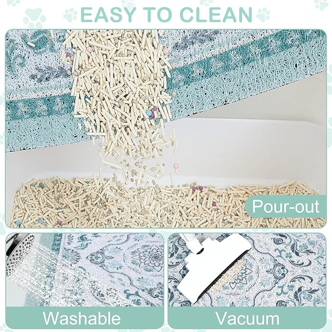 Cat Litter Mat Trapping Rug 33"x22", Large Litter Box Mat for Floor, Non-Slip Waterproof Backing, Soft Mesh Easy to Clean Pet Mat for Cat Blue Green