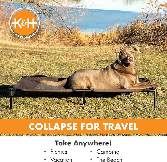 K&H Outdoor Elevated Dog Bed - Cooling Raised Dog Bed for Extra-Large & Giant Pets, Breathable Mesh Center Hammock Design, Indoor/Outdoor Washable Cover, Portable Metal Frame, Chocolate, Jumbo 56x38