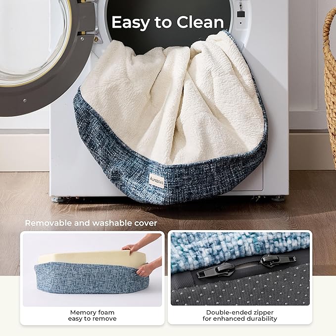 Orthopedic Dog Bed for Medium Small Dogs up to 120lbs, 48D Extra Thick One-Piece Memory Foam Dog Bed, Never Sag Pet Sofa Couch with 3 Removable Washable Covers (Plush, Cooling, Leather) & Toy
