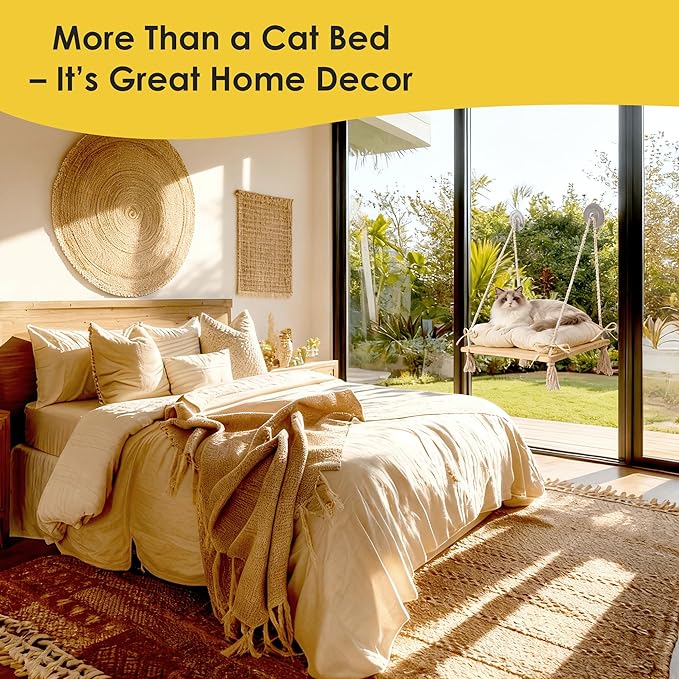 Cat Window Perch, Suction Cup Window Hammock Seat Beds for Indoor Cats with Soft Cushion and Solid Pine Wood