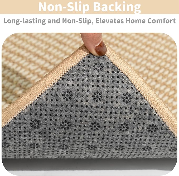 Brakki Bullnose Carpet Stair Treads, Non Slip Landing Mat for Wooden Steps Indoor, Soft Stair Rugs for Pets, Indoor Doormat for Kitchen Bathroom, Washable, 30"x30" 1pc, Beige and Cream