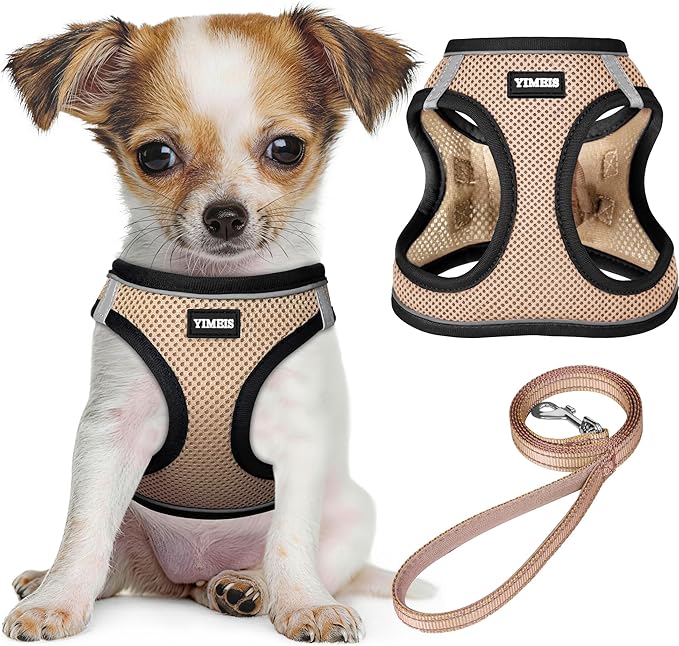 YIMEIS Dog Harness and Leash Set, No Pull Soft Mesh Pet Harness, Reflective Adjustable Puppy Vest for Small Medium Large Dogs, Cats (Flesh Pink, Medium (Pack of 1)
