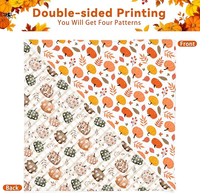 Fall Dog Bandana Reversible 2 Pack, Cute Autumn Pumpkin Leaves Fall Pet Bandanas Set Adjustable Triangle Holiday Scarves for Medium Large Extra Large Boy Girl Dogs