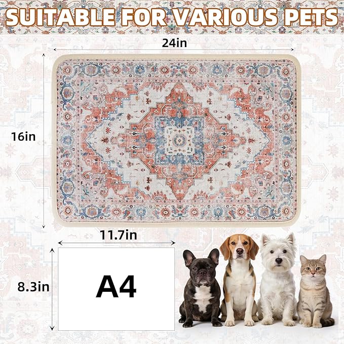 PUPTECK Dog Food Mat, Absorbent Pet Feeding Bowl Mat, Non-Slip Dog Mat for Food and Water, Quick Dry No Stains Cat Placemats Pet Supplies for Messy Drinkers, Brown 16"x24"