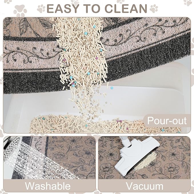 Cat Litter Mat Trapping Rug 33"x22", Large Litter Box Mat for Floor, Non-Slip Waterproof Backing, Soft Mesh Easy to Clean Pet Mat for Cat Brown