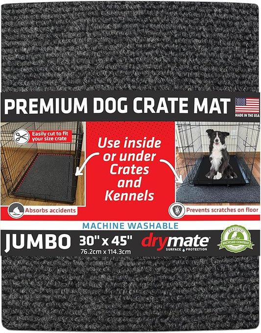 Drymate Premium Dog Crate Mat Liner, Absorbent, Waterproof, Non-Slip, Washable Puppy Pee Pad for Kennel Training - Use Under Pet Cage to Protect Floors, Cut to Fit Design (USA Made) (Dgrey)(30”x45”)