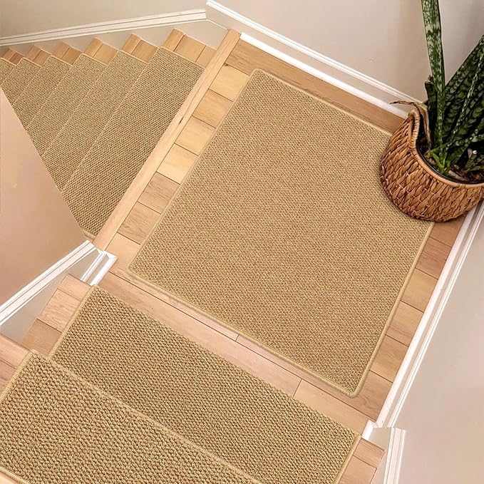 Brakki Bullnose Carpet Stair Treads, Non Slip Landing Mat for Wooden Steps Indoor, Soft Stair Rugs for Pets, Indoor Doormat for Kitchen Bathroom, Washable, 30"x30" 1pc, Beige