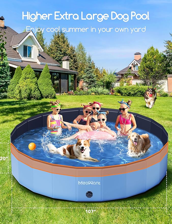 Meowant Extra Large Foldable 107'' Hard Plastic Swimming Pool, Collapsible Dog Bath Pool, Portable Deep Dog Pools for Large Dogs (6XL-107'' 20'')