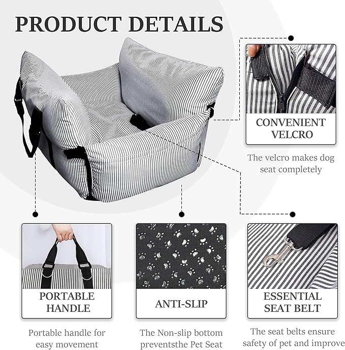 Dog Car Seat for Medium Dogs Under 60 lbs Pet，2 in 1 Booster Seats Dog Bed for Car and Home Safety Travel Carrier with 2 Pockets, Blau Stripes