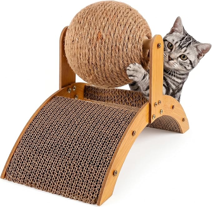 Toddmomy Cat Scratcher Ball Cat Scratching Toy Inclined Scratch Board Sisal Rope Ball for Indoor Kittens Interactive Pet Toys