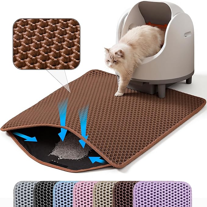 Small Cat Litter Mat, 20x14’’ Double Layer Honeycomb Cat Litter Box Mat, Non Slip Waterproof Urine Proof Litter Trapping Mat for Floor, Kitty Litter Pad, Indoor Pet Supplies, Brown