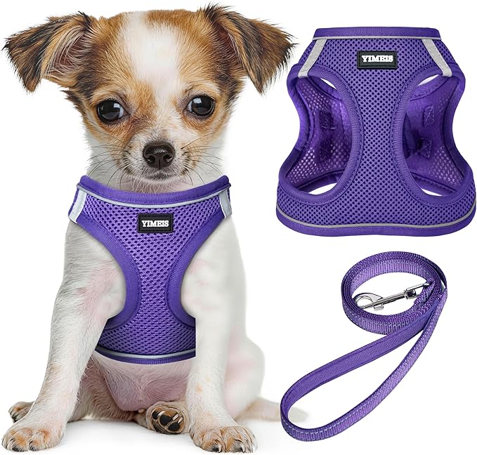 YIMEIS Dog Harness and Leash Set, No Pull Soft Mesh Pet Harness, Reflective Adjustable Puppy Vest for Small Medium Large Dogs, Cats (Purple, Medium (Pack of 1)