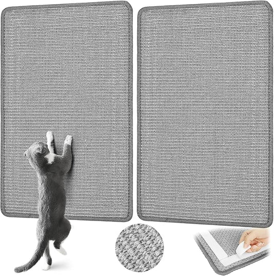 Graciadeco Gray Cat Scratching Mat Sisal, 2 Packs Sisal Fabric Large Cat Scratching Pad for Indoor Cats with Adhesive Hook Loop Tape, Wall Scratchers for Indoor Cats 23.6" x 15.7"