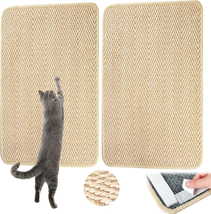Graciadeco Cat Scratcher Mat 23.6" x 15.7" Sisal Rope 2 Packs Cat Scratch Furniture Protector with Velcro & Catnip