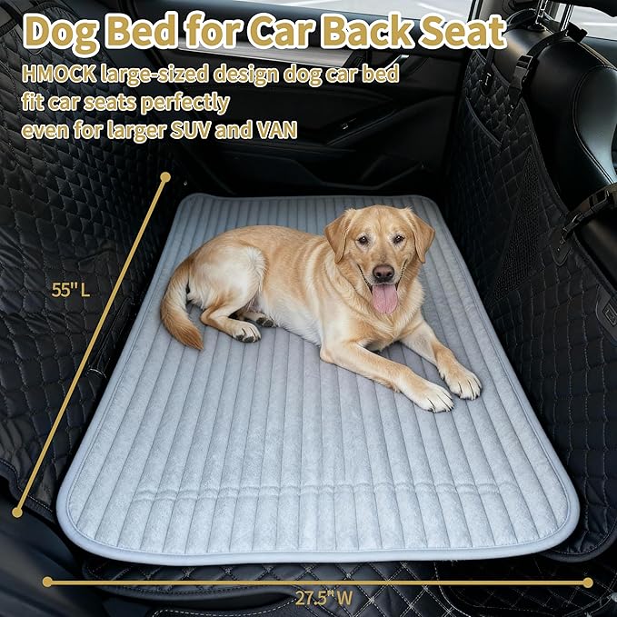 Backseat Dog Bed for Car Back Seat, Dog Mat for Car Backseat Pet Bed Mat, Non-Slip Travel Pet Mat, Fit for Backseat Extenders and Trucks Suvs (Grey, 27.5x55 Inch)
