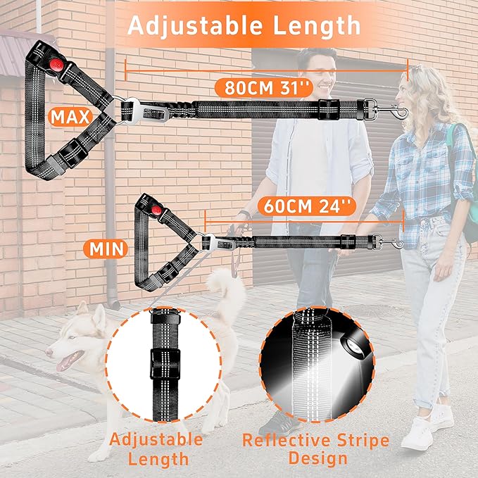 Seyezo Dog Car Seat Belt Set - 3 Piece Retractable Harness, Adjustable Reflective Seatbelt for Vehicle Headrests, Safety Restraint, Heavy Duty & High Elastics, Black