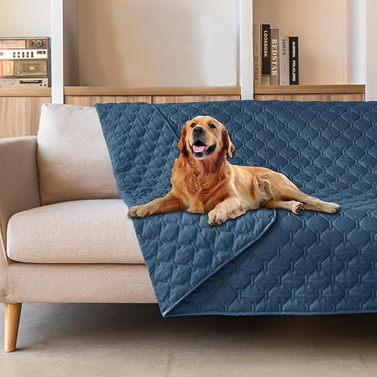 gogobunny 3X Stronger Waterproof Pet Blanket, Scratch Proof Furniture Protector for Dogs Cats, Reversible Cover 68x82 Inch, Dark Blue